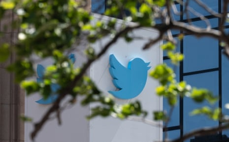 Twitter logo is seen at their headquarters in downtown San Francisco, California