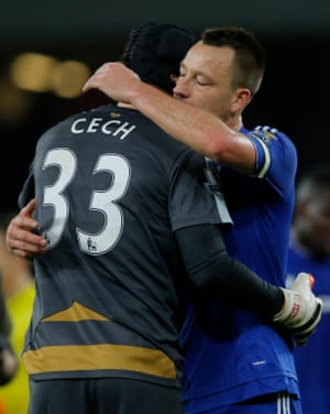 John Terry hugs the Arsenal goalkeeper Petr Cech in sympathy