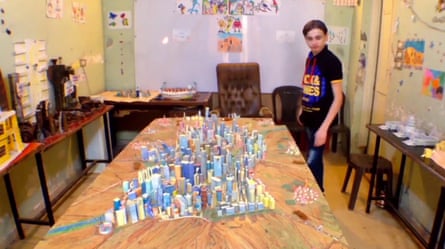 A scene from the short film The Architect, by Mujahid Abu Aljoud, which follows a boy in Aleppo who makes a paper model of the devastated city