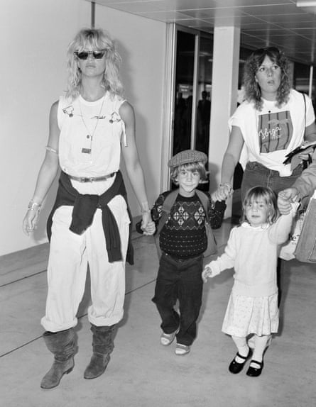 Goldie Hawn with son Oliver Hudson and daughter Kate at Heathrow in 1982.