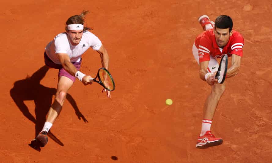A composite image of Stefanos Tsitsipas (left) and Novak Djokovic