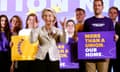 European Commission President Ursula von der Leyen speaks during an event at the European People's Party headquarters in Brussels.