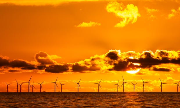 Sunset over Walney offshore windfarm, Morecambe