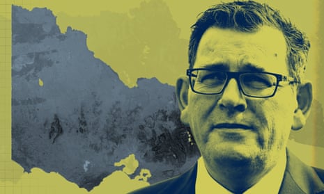 Graphic of Dan Andrews standing in front of a cutout of the state of Victoria