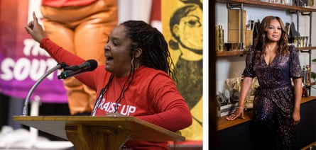 Left: Ieisha Franceis demands decision making power for workers. Right: Tamu Curtis