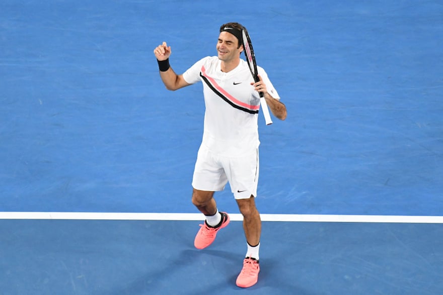 Federer celebrates winning the Australian Open last month.