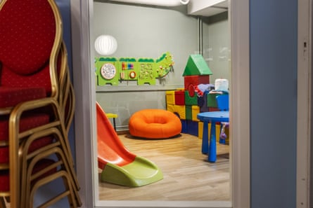 A view of a room containing children’s play equipment
