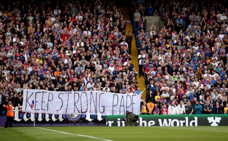 Crystal Palace fans hold up a banner in the Selhurst Park stands which reads ‘Keep Strong Pape’.