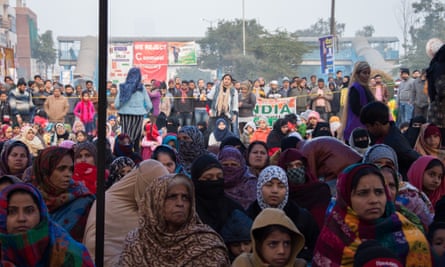 Women holding a sit-in in Shaheen Bagh in December.