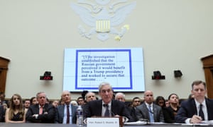 Robert Mueller, center, testifies before the House judiciary committee on Capitol Hill in Washington, on 24 July.