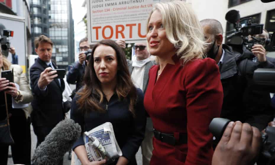 Julian Assange’s partner Stella Morris, left, and his lawyer Jennifer Robinson arrive at the Old Bailey.
