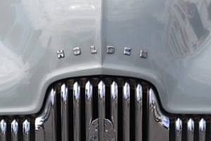 A Holden batch is seen on a historic vehicle during a press conference on the closure of Holden outside Old Parliament House in Canberra in 2017