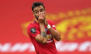 Bruno Fernandes of Manchester United reacts after a missed chance.