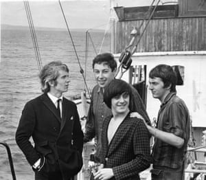 Ronan O’Rahilly, left, on board the ship broadcasting Radio Caroline with DJs Jerry Leighton, Tony Prince and Lee Harrison.