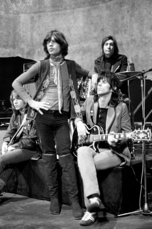 The Rolling Stones rehearse at the Saville Theatre, London, left to right, Mick Taylor, Mick Jagger, Keith Richards and Charlie Watts (behind)