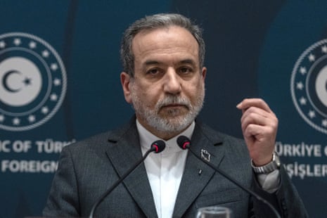 Iranian foreign minister Abbas Araghchi gives a statement at the Ritz Hotel as he meets Turkey's Foreign Minister Hakan Fidan, on January 30, 2026 in Istanbul, Turkey.