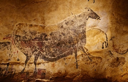 Detail of a prehistoric cave drawing in Lascaux, France