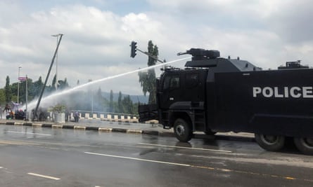 Police use water cannon to disperse protesters in Abuja on Sunday