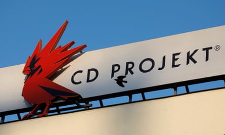 The Cd Projekt logo at its headquarters in Warsaw, Poland.