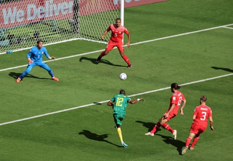 Karl Tuko Ekambi missed an early chance for Cameroon.