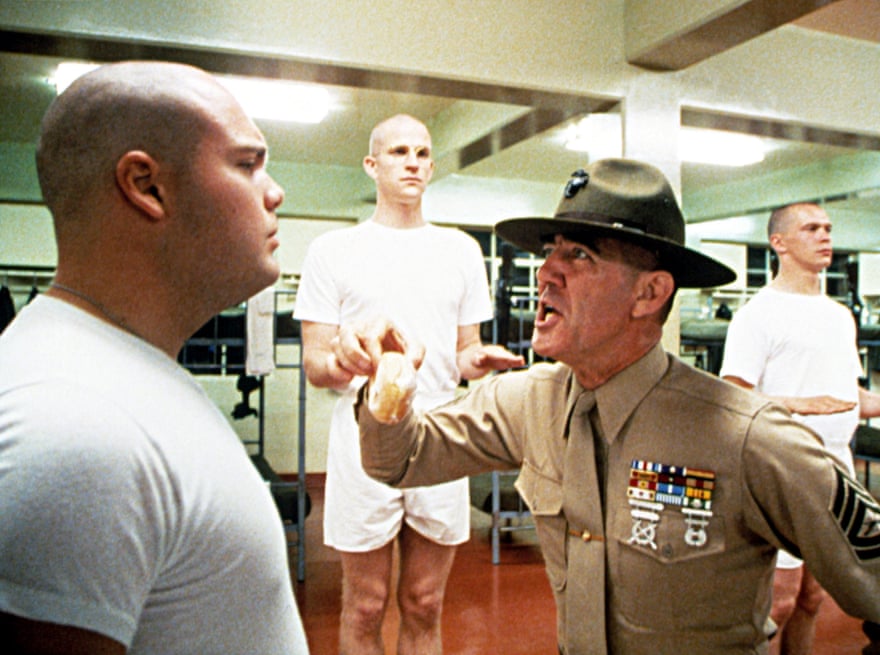 Vincent D’Onofrio, Matthew Modine and drill sergeant R Lee Ermey in Full Metal Jacket.