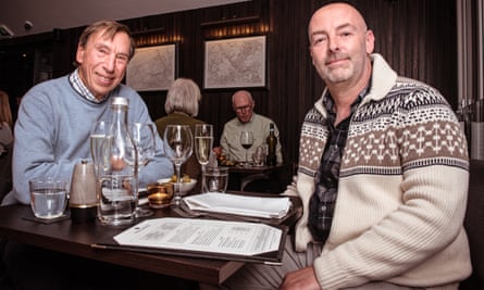 Dining across the dividers Alan and Martin (blue shirt) at the Tollhouse, Edinburgh