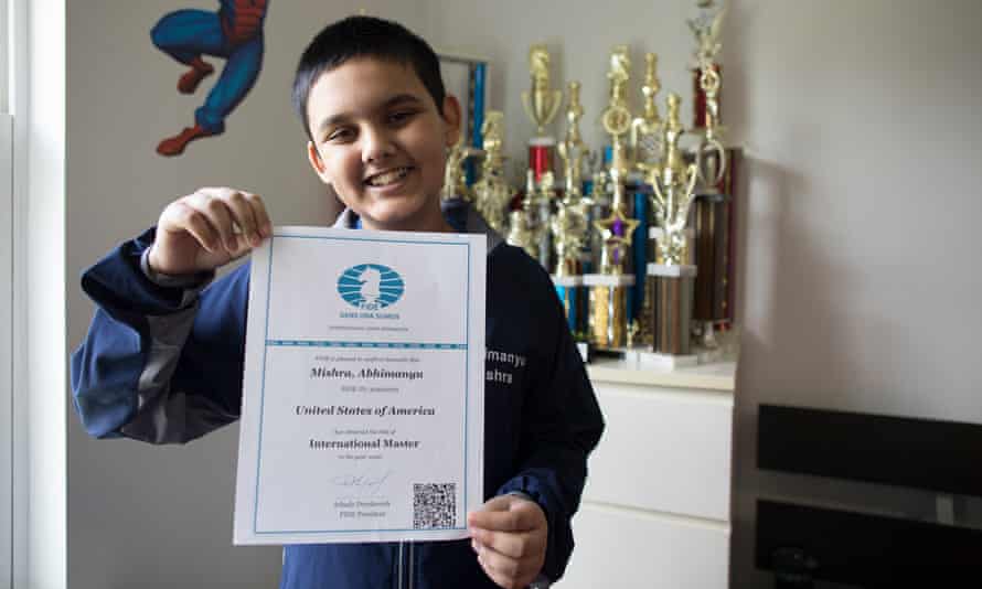 Abhimanyu Mishra with his International Master certificate