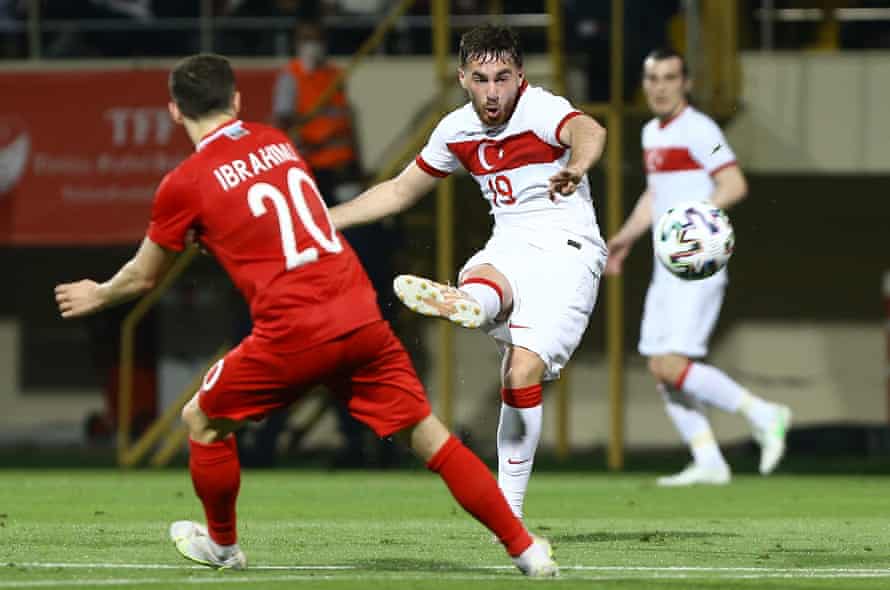 Orkun Kokcu in action for Turkey against Azerbaijan.