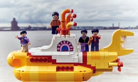 The Beatles and their Yellow Submarine, in Lego form.