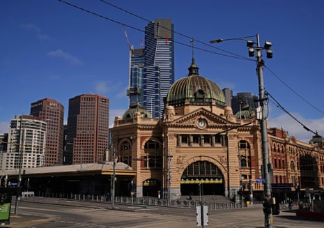 Empty streets are seen around Flinders Street railway station in Melbourne on Easter Saturday