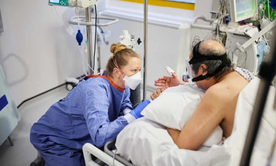 Sharan, with Cpap mask on, receiving care at Milton Keynes University hospital