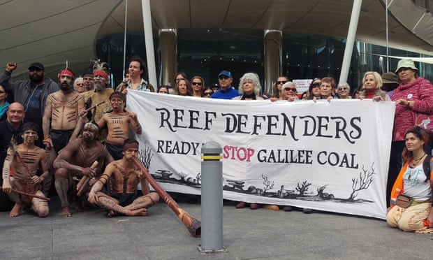 Anti-mining protesters outside Adani’s Brisbane office on 16 July.