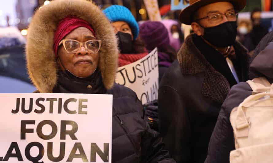 Demonstrators gather in Chicago to protest against the release from prison of Jason Van Dyke in February.