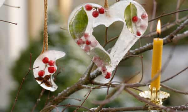 Ice decorations hanging in a tree