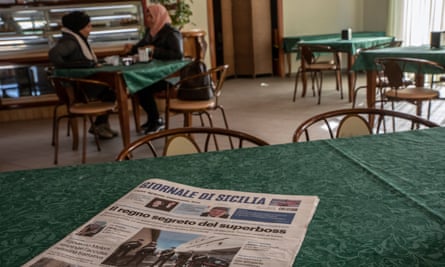 A newspaper story about the arrest inside a bar near Denaro’s house in Campobello