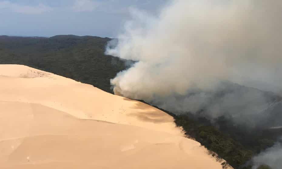 Large fire burning bushland on Fraser Island