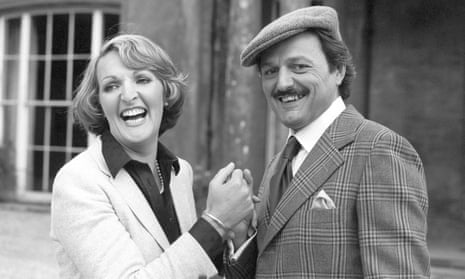 Peter Bowles with Penelope Keith on location at Cricket House, Cricket St Thomas, Somerset, during filming of To the Manor Born in 1981.