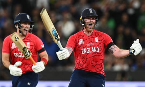 Ben Stokes celebrates after his unbeaten 52 in the T20 World Cup final
