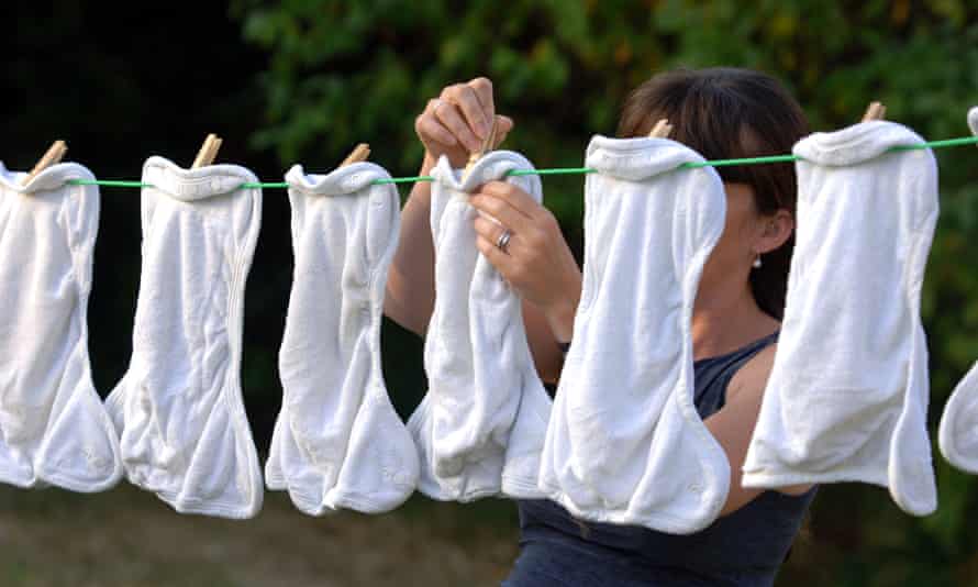 Reusable diapers on a line