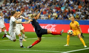 Amandine Henry of France extends for a shot but does not get the ball to the target.