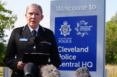 Victoria Fuller speaks to reporters outside Cleveland police central HQ