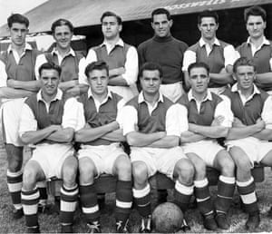 The 1955 Cardiff team photographed in happier times - only three weeks before their drubbing at the hands of Wolves.