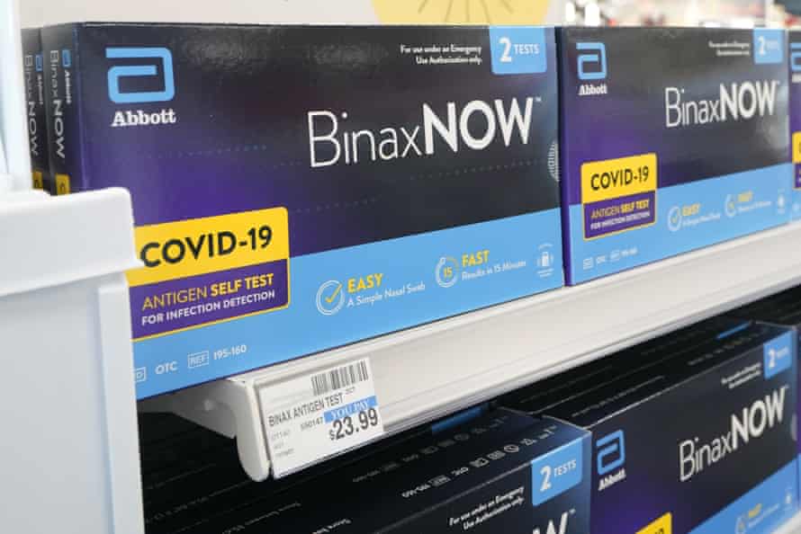 Boxes of BinaxNow home Covid-19 tests are shown for sale for $23.99 at a CVS store in Washington state.