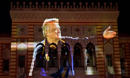 An image of Ivica Osim on Sarajevo city hall on Sunday after his death.
