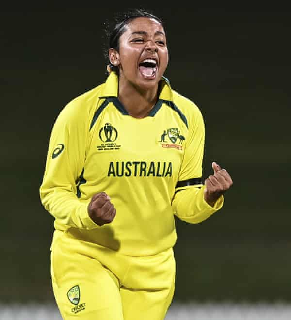 Australia hold off England at Cricket World Cup on a day for records | Women's Cricket World Cup 2 Alana King of Australia celebrates the wicket of Sophia Dunkley.