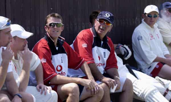 Rod Marsh, centre, as head of the England and Wales Cricket Board National Academy, with his players during a one-day match in Adelaide, Australia, in November 2001.