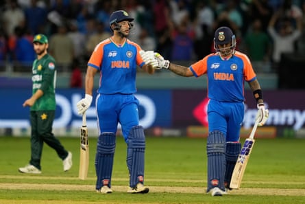 Suryakumar Yadav (right) with Shivam Dube after their Asia Cup win against Pakistan. Yadav and his team disappeared to avoid having to shake hands with their opponents.