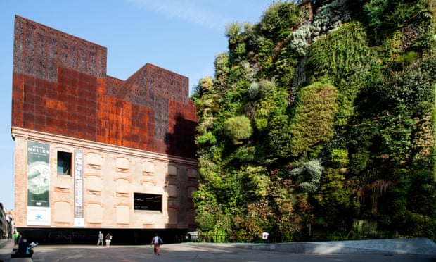 Green wall at the CaixaForum in Madrid.