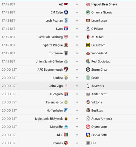 Europa League fixure list