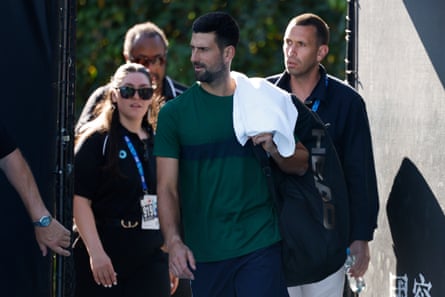 Novak Djokovic during a practice session at Melbourne Park